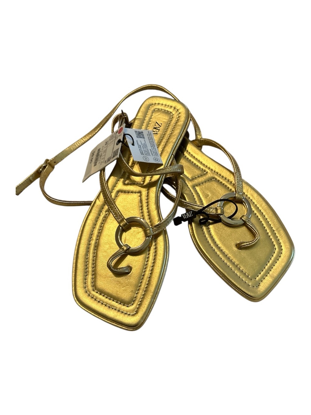 Zara Metallic Gold Ring Strap Sandals